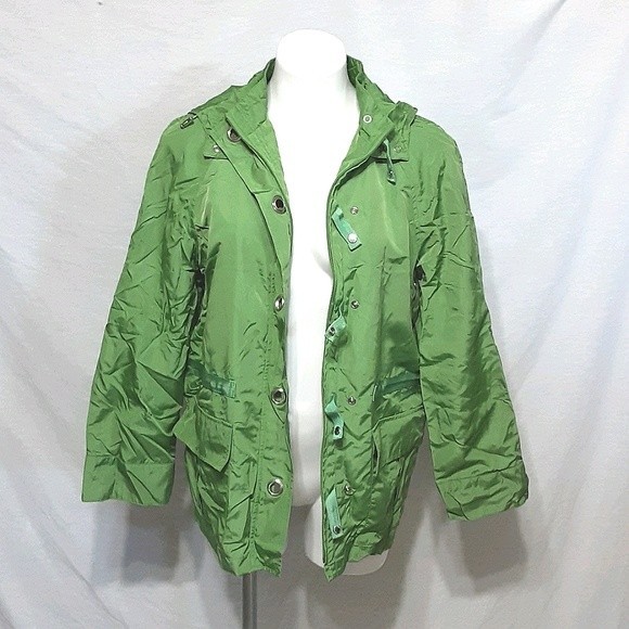 NEW Jones New York Green Raincoat Small Lightweight Windbreaker Hooded Jacket - Picture 4 of 11